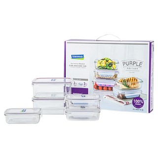 Glasslock 紫色系列 長方形保鮮盒5件組, 400ml 3個 + 1.1L 2個, 1組