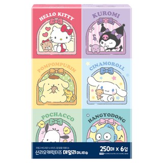 ITC 산리오캐릭터즈 데일리 미니 천연펄프 미용티슈 2겹, 6개, 250매