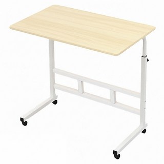 床邊移動升降桌 60cm-85cm可調節 鋼架穩固 圓潤邊角設計, 白楓木
