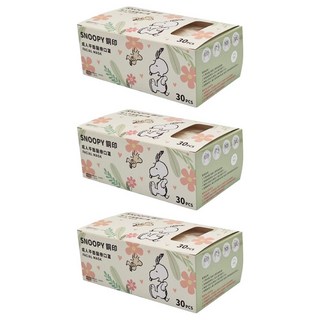 mitenxin 天心生醫 史努比鋼印成人平面口罩, 花朵系列 白色, 30片, 3盒