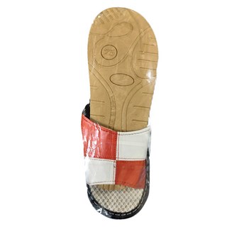 真皮羊皮撞色拼接亞麻鞋踩防滑室內拖 LS29, 橙白, 1雙