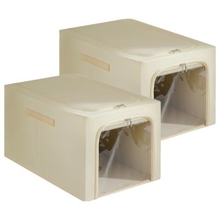 Starshop 大容量衣物摺疊收納盒/雙開窗鋼架收納箱 35L, 卡其色, 2個