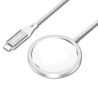 POLYWELL 寶利威爾 磁吸無線充電器 PW15-T65-0575, 銀色, 1個