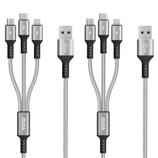 moit 3合1多功能高速充電線 單色 2入 120cm, 銀色