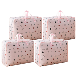 牛津布收納袋 耐磨材質 加固提把設計, 60 x 50 x 25cm, 粉方塊, 4個