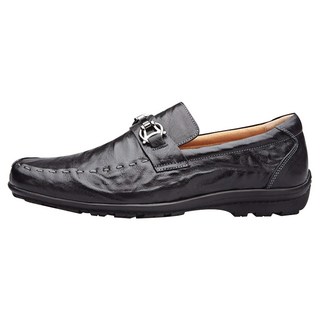 VONIN 天然皺紋牛皮金屬飾扣輕量休閒皮鞋 HD002BK