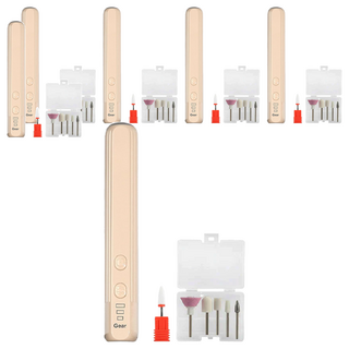 Mass 生活好物 電動美甲打磨器 USB充電式指甲修護美甲機 附5種磨頭 卸甲 磨甲 修甲 拋光 去死皮 卡其色, 6個