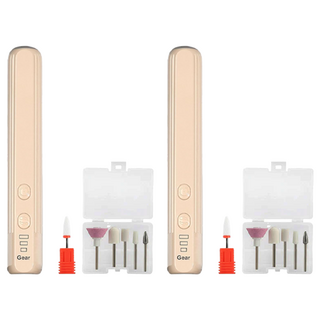 Mass 生活好物 電動美甲打磨器 USB充電式指甲修護美甲機 附5種磨頭 卸甲 修甲 拋光 去死皮 卡其色 2個