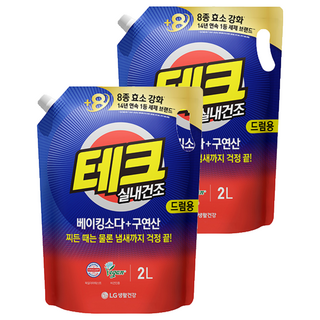 테크 베이킹소다 플러스 구연산 실내건조 드럼용 액상세제 리필, 2L, 2개