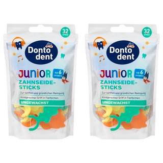 dm Dontodent 兒童造型牙線棒 柔和徹底清潔牙齒 可愛動物形狀握把 適合6歲以上兒童, 32支, 2包