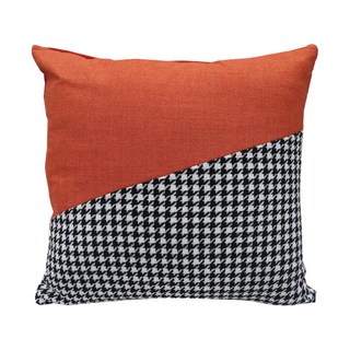 Victoria 維多麗亞 千鳥格棉麻雙拼靠墊, 55 x 55cm, 紅色