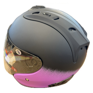 普通型露臉式機車防護頭盔 含一層護目鏡 R3-A6, 黑粉色