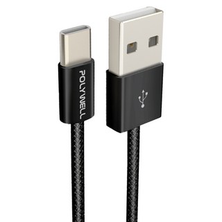 POLYWELL 寶利威爾 USB To Type-C 編織充電線 PW15-W45-M953, 1m, 黑色, 1條