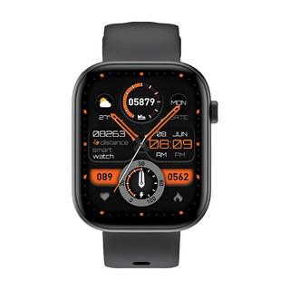 Ergotech 人因科技 SW202 心率智慧監測運動手錶，2.01吋高硬度玻璃鏡面，旋轉按鈕智慧操作錶冠，高精準紅光血氧偵測，心率異常警報，SOS救援通話, 曜石黑