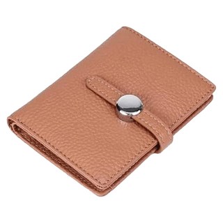 LIKE HOUSE 真皮頭層牛皮女士抽繩短夾錢包，8卡位，1零錢卡包, 12 x 9 x 1.5cm, 肉桂粉