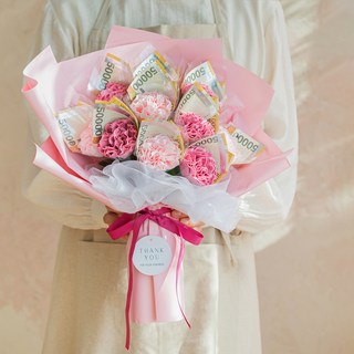 BeautifulDecoSense 香皂花鈔票花束康乃馨10朵 + 提袋, 大理石混色, 1個