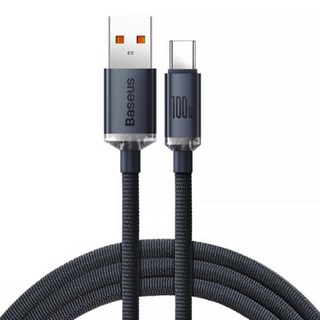 Baseus 倍思 晶耀系列 快充數據充電線 USB-Type C接孔, 2m, 黑色, 1個