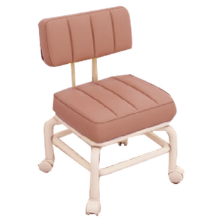 Skylife 方形靠背滑輪矮凳 - 鐵架科技布海綿, 卡其色, 1個