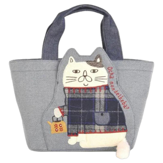 kUSUgURU JAPAN 日本眼鏡貓 NEKOZAWA貓澤系列 柔軟絨毛立體尾巴手提包, 灰色