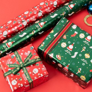 좋은기븐 빨간코 산타와 루돌프 + 산타와 양말 메탈롤 포장지 세트, 레드, 그린, 1세트