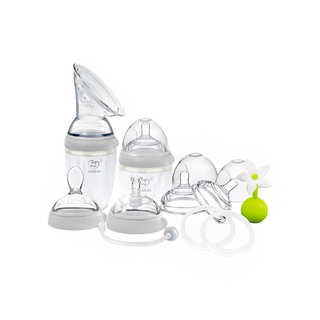 haakaa 第三代多功能哺餵進階款5 in 1 Set, Premium矽膠吸乳器和奶瓶套裝, 鐵灰色, 1組