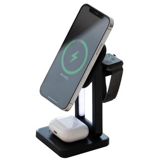 아이리버 3in1 마그네틱 무선 충전기, 블랙, 1개