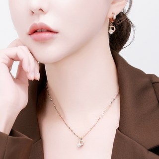 noid-b 手術鋼鋯石D字易扣式耳環項鍊2件組