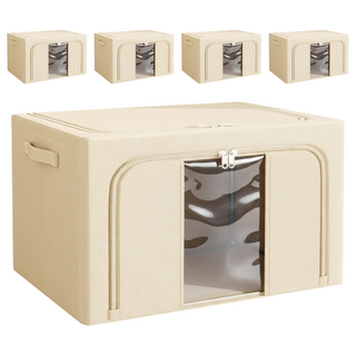 BangJiaShi 幫家適 大容量牛津布透明大視窗衣物收納箱/整理箱 單窗 100L, 米色, 5個