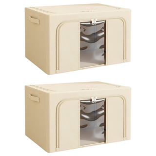 BangJiaShi 幫家適 大容量牛津布透明大視窗衣物收納箱/整理箱 單窗 100L, 米色, 2個