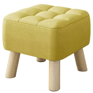 Mega 加厚坐感實木小矮凳 亞麻布+實木 30x30x26公分, 亮黃色, 1個