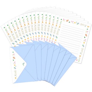 투영디자인 플라워 파스텔 컬러봉투 편지지세트, 블루