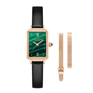 LOLA ROSE 女款 Ms Lola 孔雀石紋理皮革錶帶手錶 + 米蘭錶帶套組 LR2136TZ