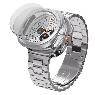 칸탐 갤럭시워치 클래식 메탈스트랩 케이스 강화유리 2p 세트, 실버, 1세트