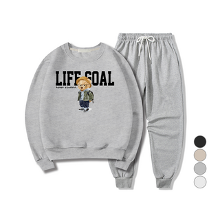 ILLUSO 男女皆宜 柔軟特殊雙面布 Life Goal 大學T + 束口褲 運動服套裝