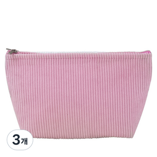 투데이리빙 대용량 심플 코듀로이 파우치, 핑크, 3개
