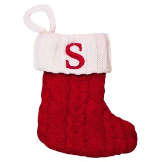 聖誕紅刺繡字母聖誕襪 字母S 節慶禮物, 1個