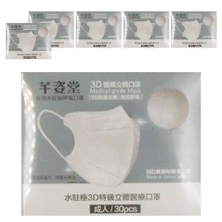 芊姿堂 水駐極3D特級立體醫療口罩 13.5 x 12cm, 無暇白, 30片, 6盒
