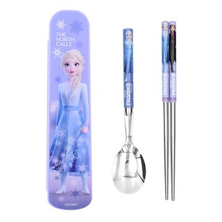 Lilfant 冰雪奇緣2 衛生便當湯匙筷子盒組, 冰雪奇 紫色 + 銀色, 湯匙 + 筷子 + 收納盒, 1套