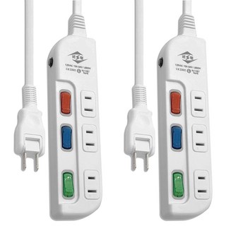spirit 電精靈 3開3插 過載保護 2P轉向插頭電腦延長線 110V/60Hz 15A 125V MAX 1650W 台灣製造, 2.7m, 白色, 2條