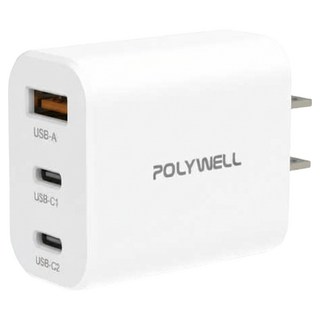 POLYWELL 寶利威爾 USB+雙Type-C 三孔快速充電器 30W PW15-T05-A055, 白色, 1個