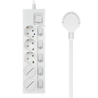 원스탑 재로갭 슬림 개별 스위치 멀티탭 5구 16A + 안전커버 2p, 7m, 클린화이트, 1개