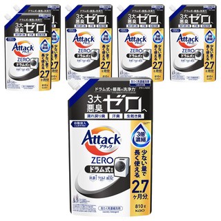Attack 一匙靈 zero 洗衣精 滾筒式 專業洗衣分解頑固髒污 全方位清潔新選擇 ZERO洗淨技術, 810g, 6個