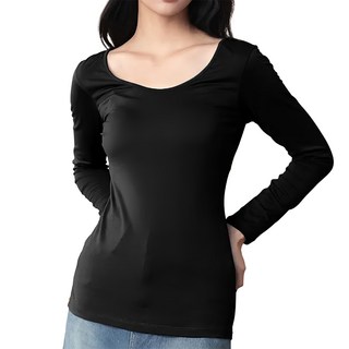 GIAT 吉亞特 女款捍溫吸濕發熱衣 圓領 輕量保暖 彈力包覆, L, 墨黑色