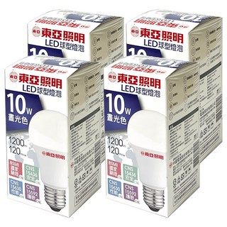 TOA 東亞照明 LED 球型燈泡 10W E27 燈頭 1200lm, 晝光色, 4個