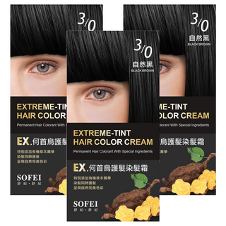 SOFEI 舒妃 EX. 何首烏護髮染髮霜, 3/0 自然黑, 3盒