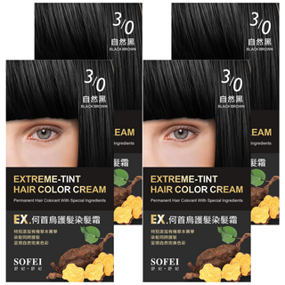 SOFEI 舒妃 EX. 何首烏護髮染髮霜, 3/0 自然黑, 4盒