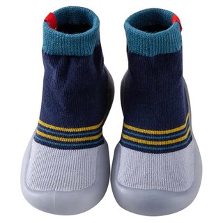兒童款寬頭防滑透氣膠底學步鞋 高筒, 22~23約 13.5cm, 22~23約(13.5cm), 灰色 + 藍色