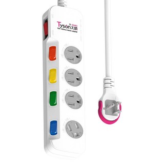 太順電業 5開4插抗雷擊防塵蓋延長線插座 3孔, 1.2m, 白色, 1條