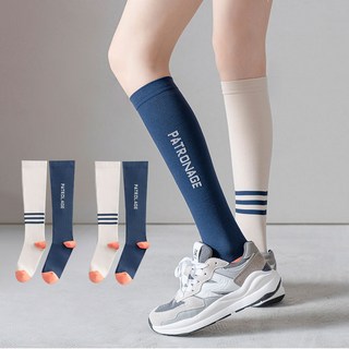 Edelin 獨特雙色拼接壓力運動長筒襪組, 海軍藍象牙白, 2個