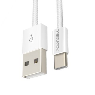 POLYWELL USB To Type C PD 編織充電線 18W PW15-W45-M942, 50cm, 灰白色, 1條